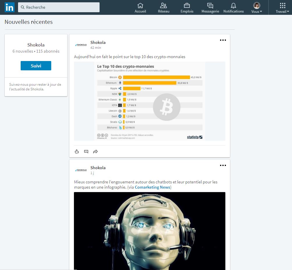 Page entreprise Linkedin nouvelles
